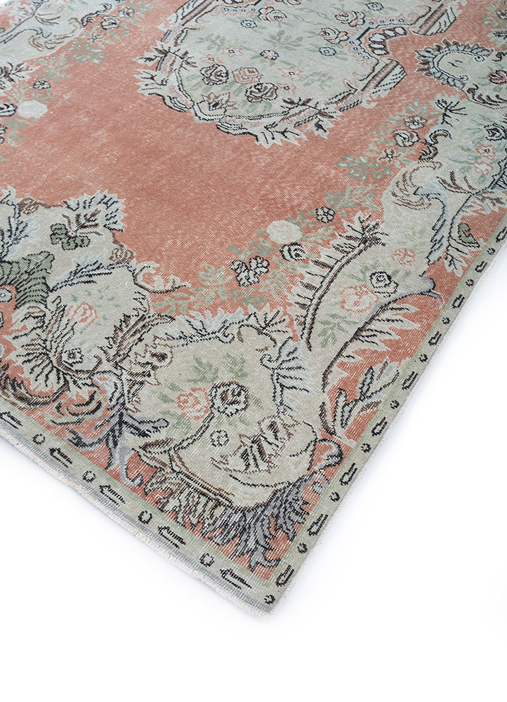 vintage red and orange wool hand knotted Rug - FloorShot