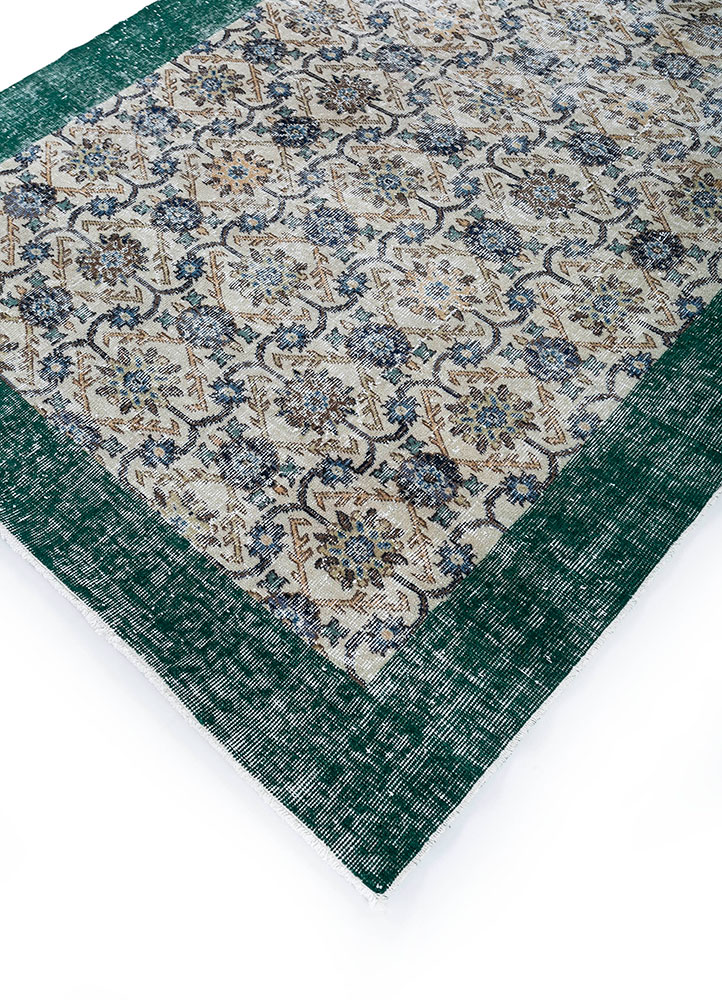 vintage green wool hand knotted Rug - FloorShot