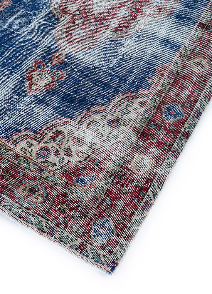 vintage blue wool hand knotted Rug - FloorShot