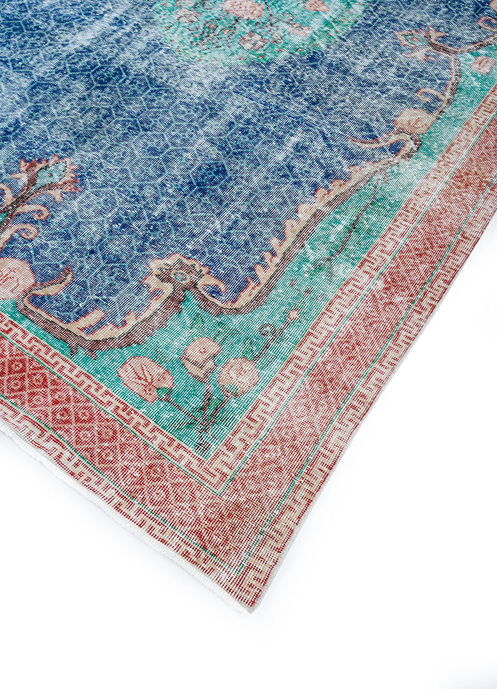 vintage blue wool hand knotted Rug - FloorShot