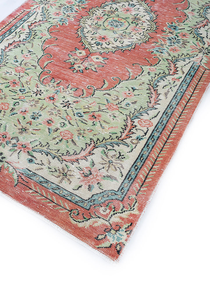 vintage green wool hand knotted Rug - FloorShot
