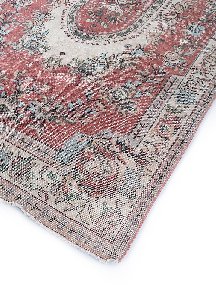 vintage red and orange wool hand knotted Rug - FloorShot