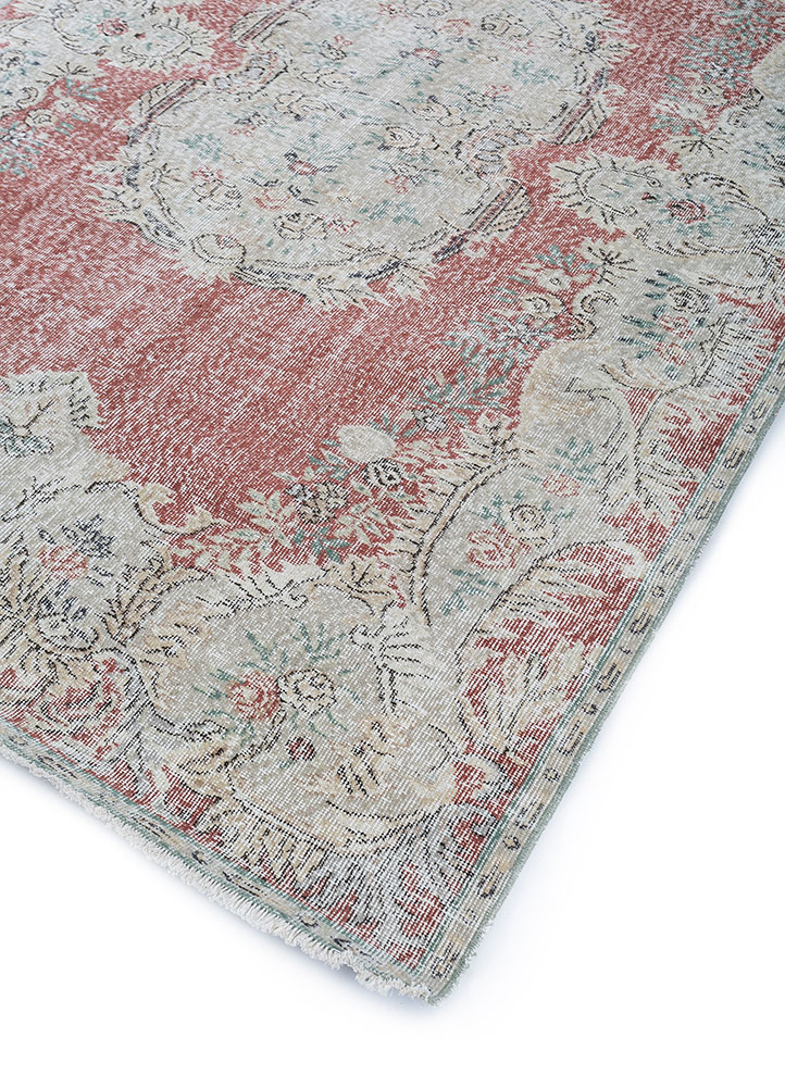 vintage red and orange wool hand knotted Rug - FloorShot