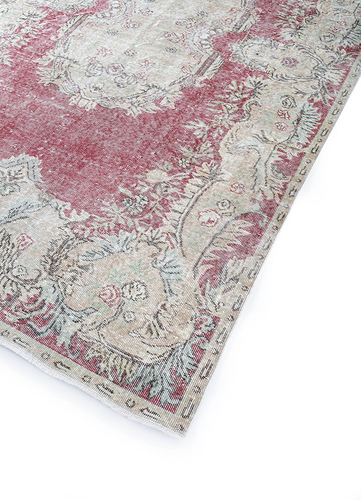 vintage red and orange wool hand knotted Rug - FloorShot
