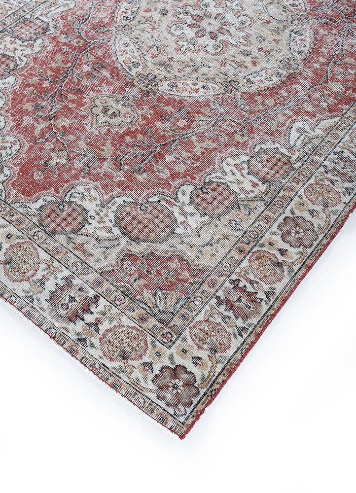 vintage red and orange wool hand knotted Rug - FloorShot