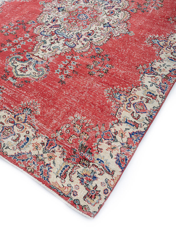 vintage red and orange wool hand knotted Rug - FloorShot