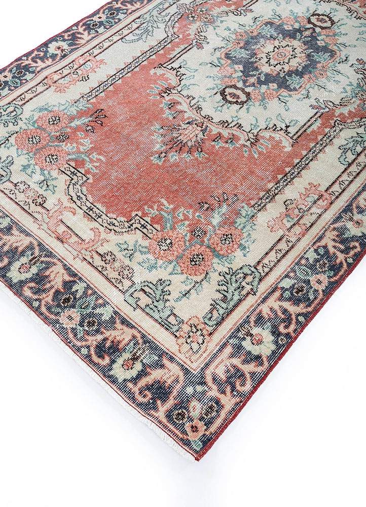 vintage red and orange wool hand knotted Rug - FloorShot