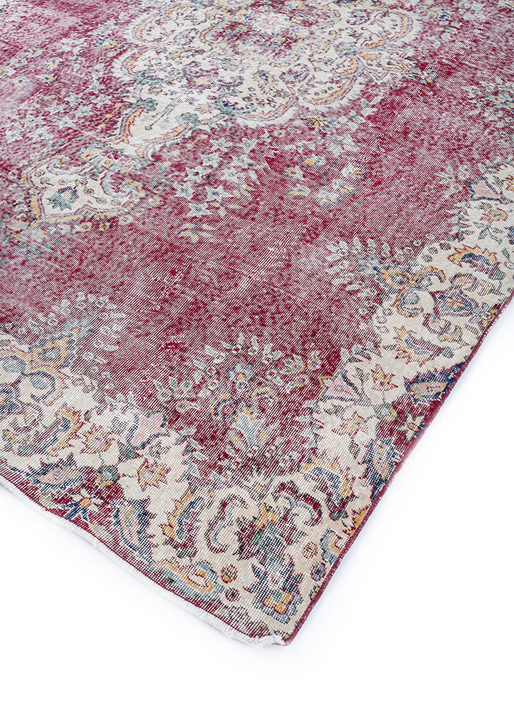 vintage red and orange wool hand knotted Rug - FloorShot