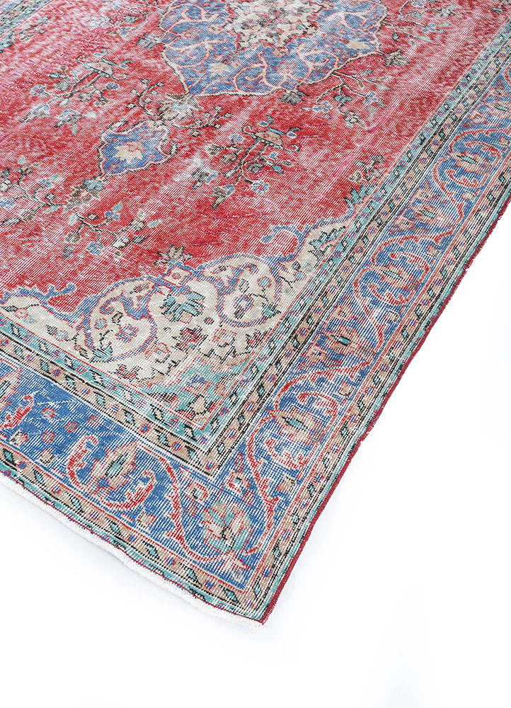 vintage red and orange wool hand knotted Rug - FloorShot
