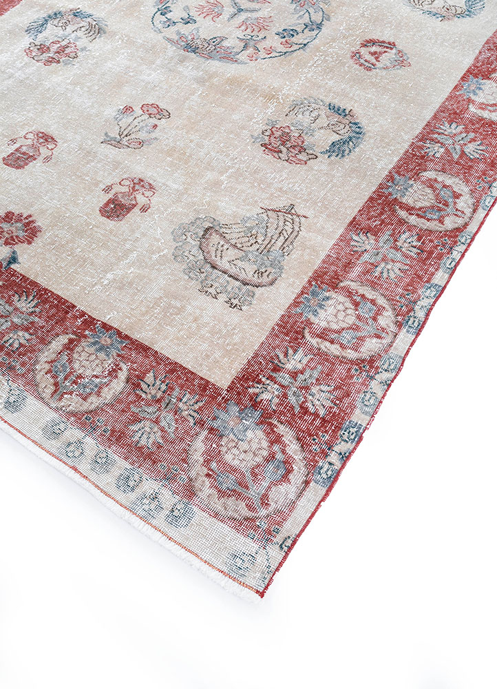 vintage beige and brown wool hand knotted Rug - FloorShot