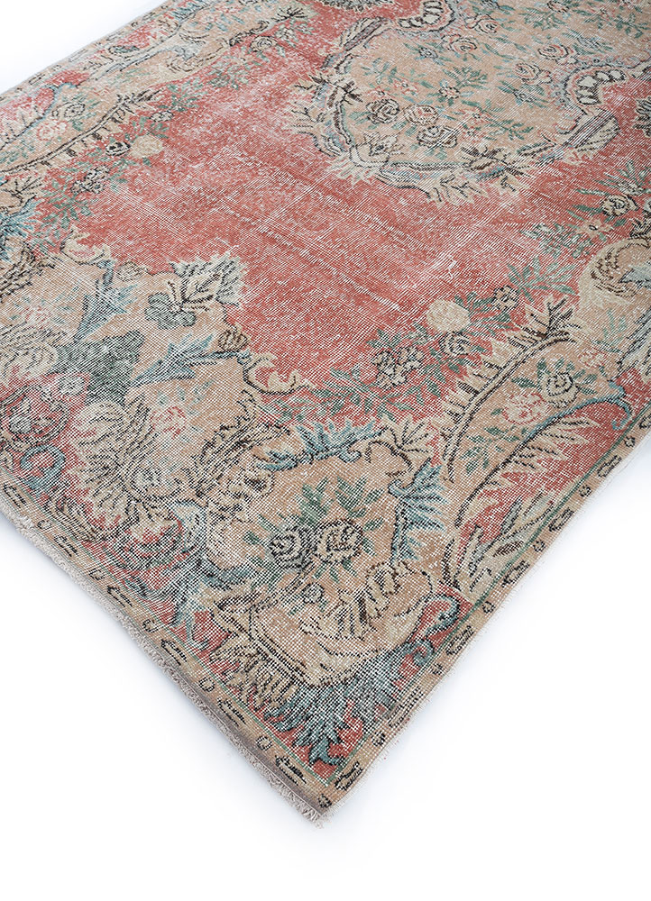 vintage red and orange wool hand knotted Rug - FloorShot