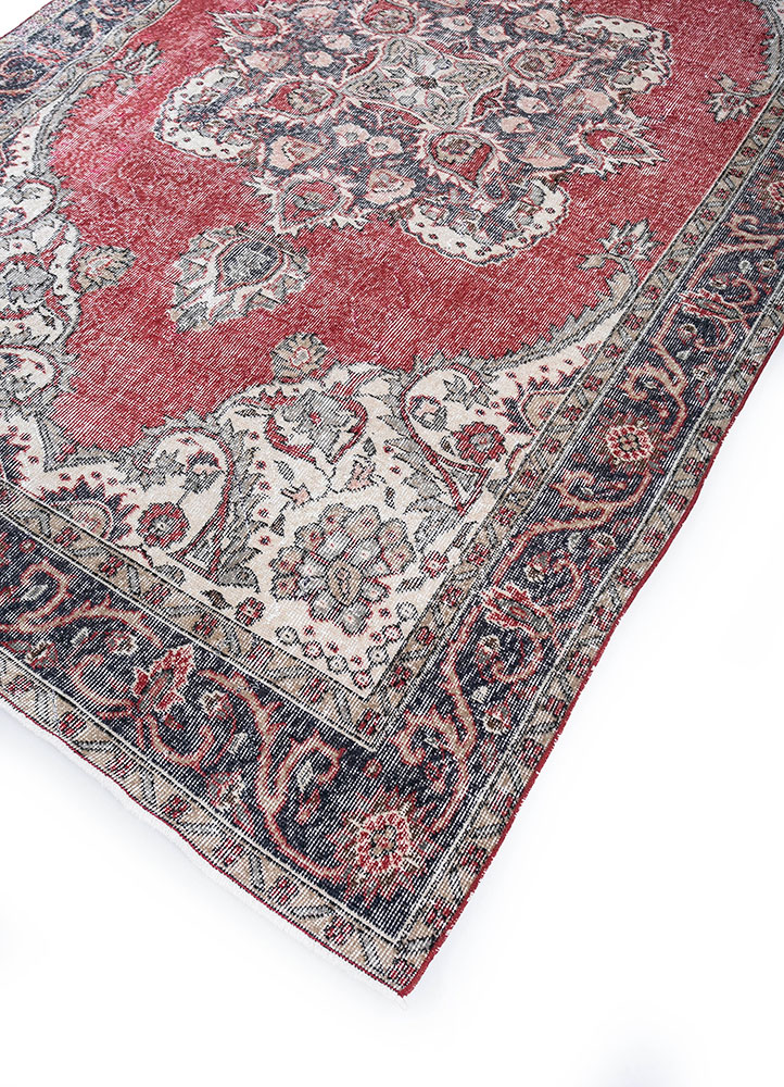vintage red and orange wool hand knotted Rug - FloorShot