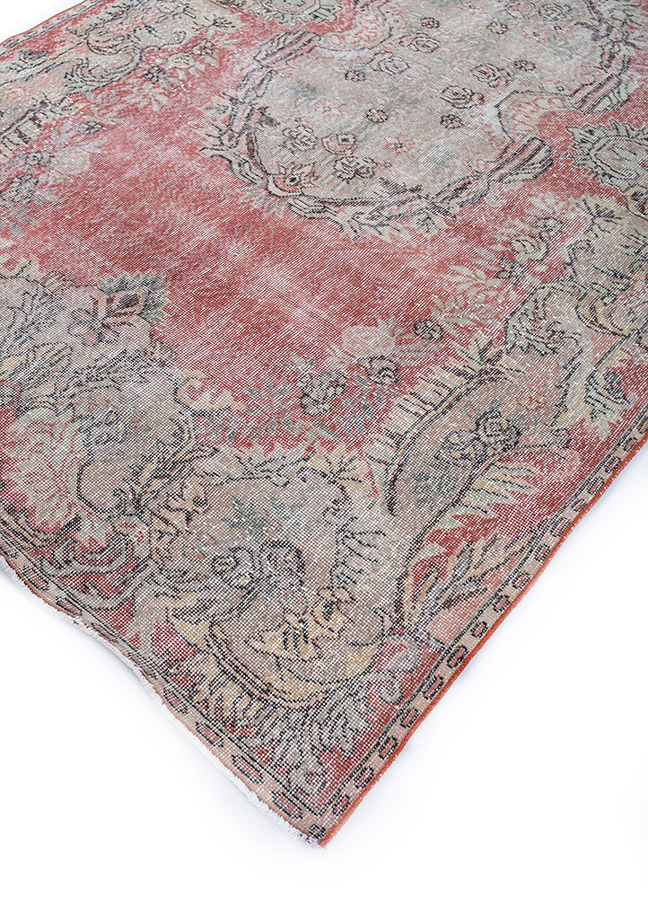 vintage red and orange wool hand knotted Rug - FloorShot