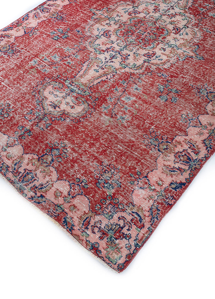 vintage red and orange wool hand knotted Rug - FloorShot