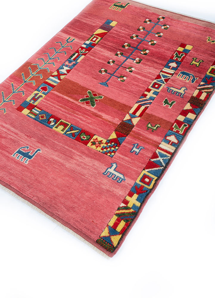 nuray red and orange wool hand knotted Rug - FloorShot