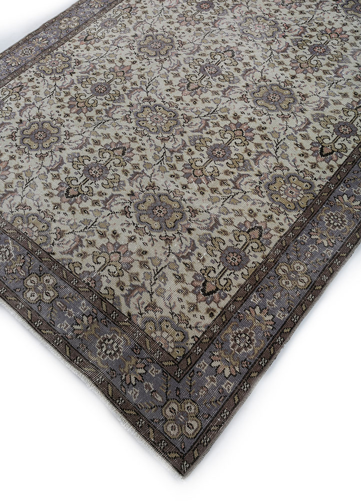 vintage beige and brown wool hand knotted Rug - FloorShot