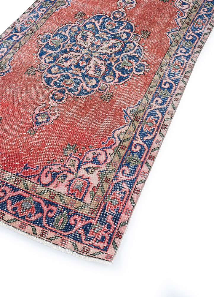 vintage red and orange wool hand knotted Rug - FloorShot