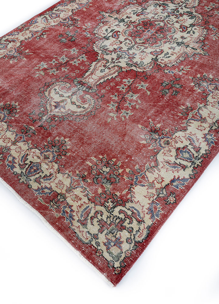 vintage red and orange wool hand knotted Rug - FloorShot
