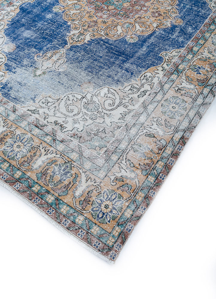 vintage blue wool hand knotted Rug - FloorShot
