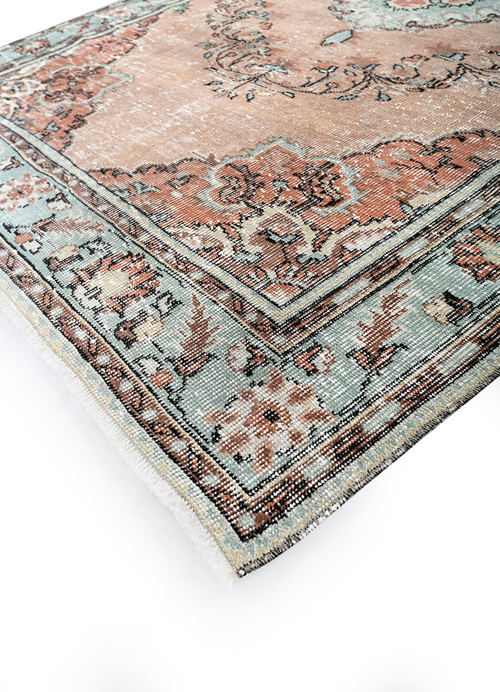 vintage beige and brown wool hand knotted Rug - FloorShot
