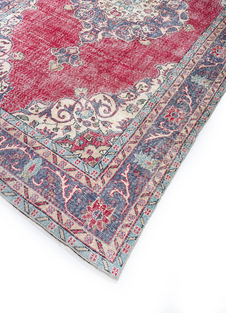 vintage red and orange wool hand knotted Rug - FloorShot