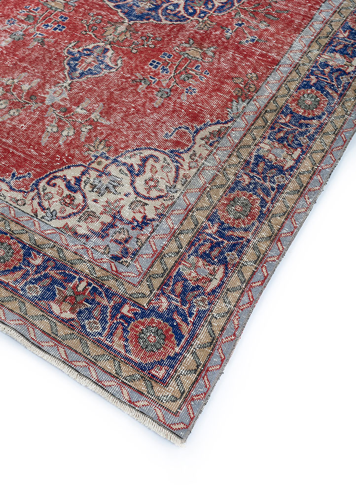 vintage red and orange wool hand knotted Rug - FloorShot