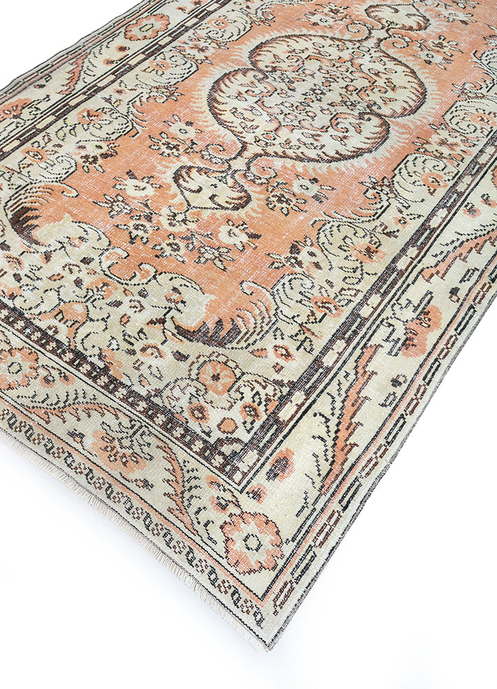 vintage red and orange wool hand knotted Rug - FloorShot