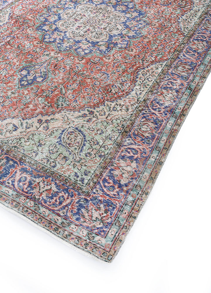 vintage red and orange wool hand knotted Rug - FloorShot