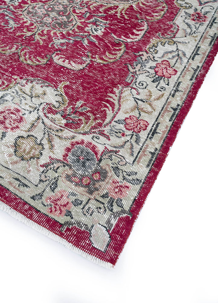 vintage red and orange wool hand knotted Rug - FloorShot