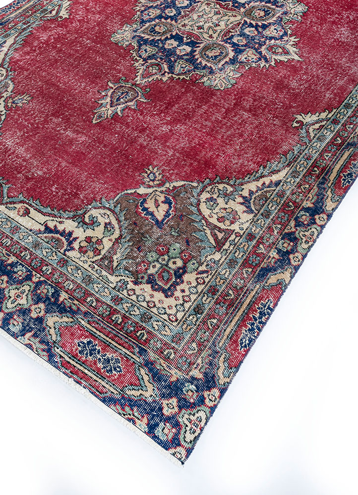 vintage red and orange wool hand knotted Rug - FloorShot