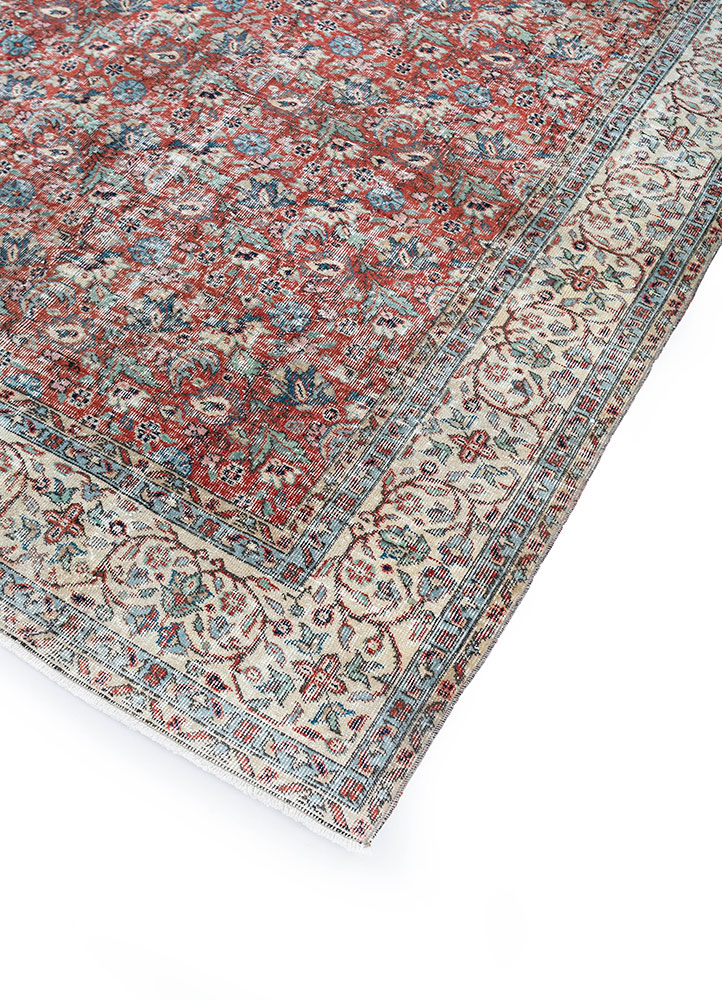 vintage red and orange wool hand knotted Rug - FloorShot