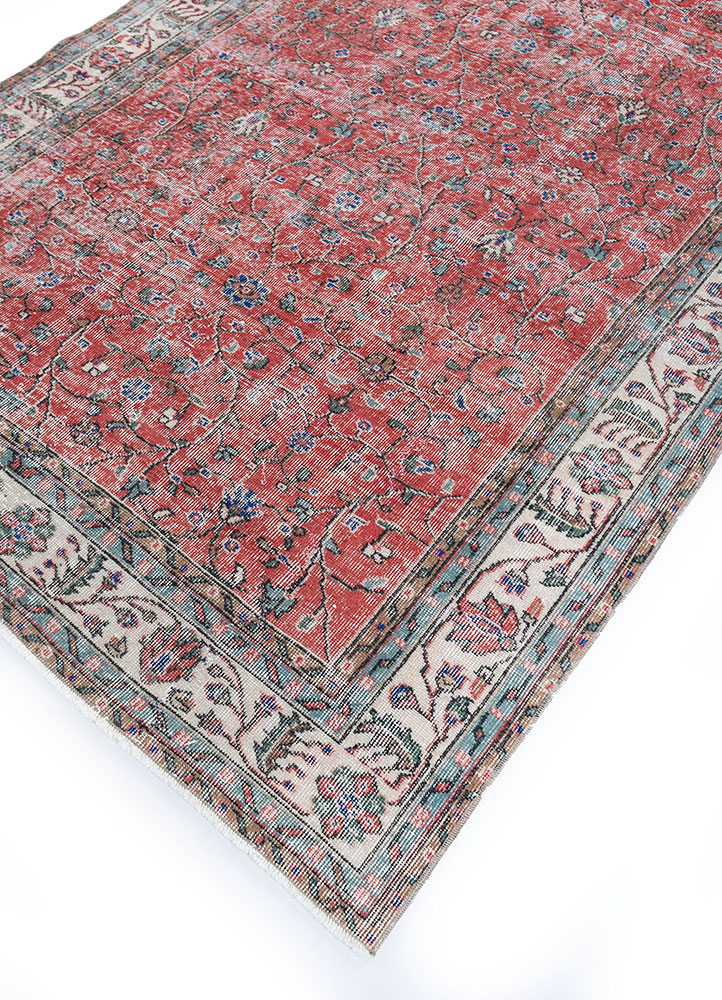 vintage red and orange wool hand knotted Rug - FloorShot