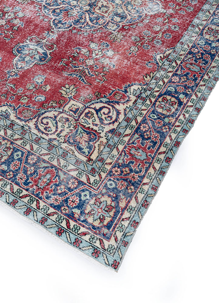vintage red and orange wool hand knotted Rug - FloorShot