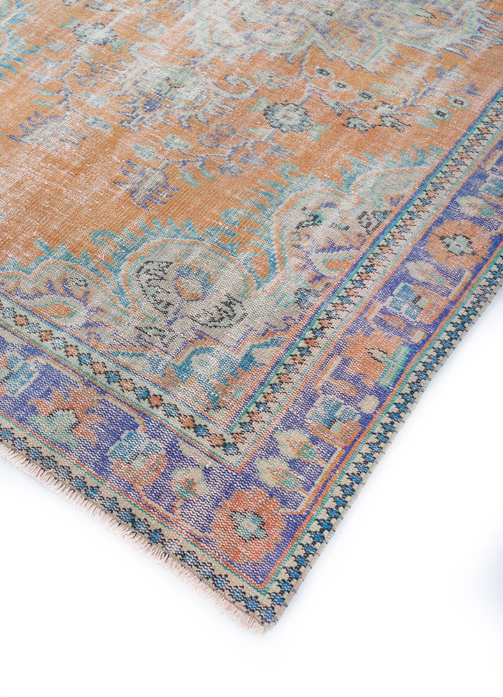 vintage red and orange wool hand knotted Rug - FloorShot