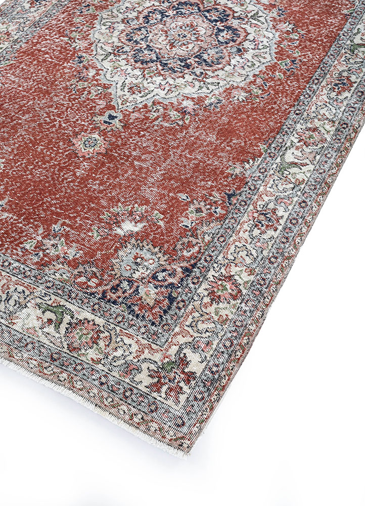 vintage red and orange wool hand knotted Rug - FloorShot
