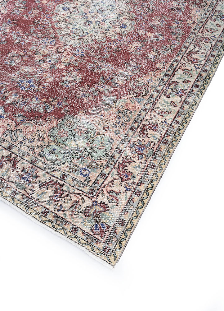 vintage red and orange wool hand knotted Rug - FloorShot