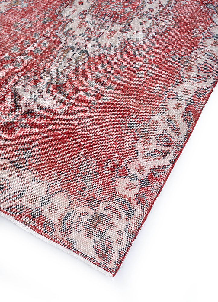 vintage red and orange wool hand knotted Rug - FloorShot