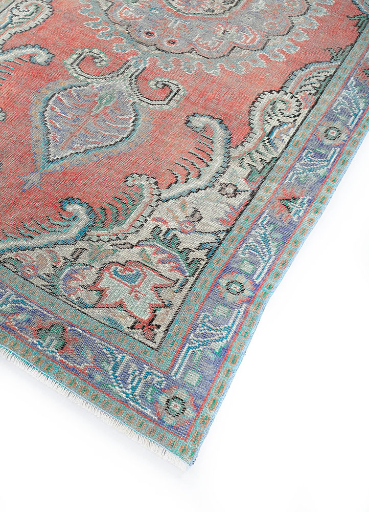 vintage red and orange wool hand knotted Rug - FloorShot