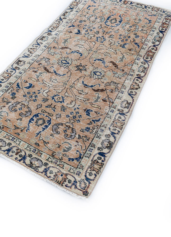 vintage beige and brown wool hand knotted Rug - FloorShot
