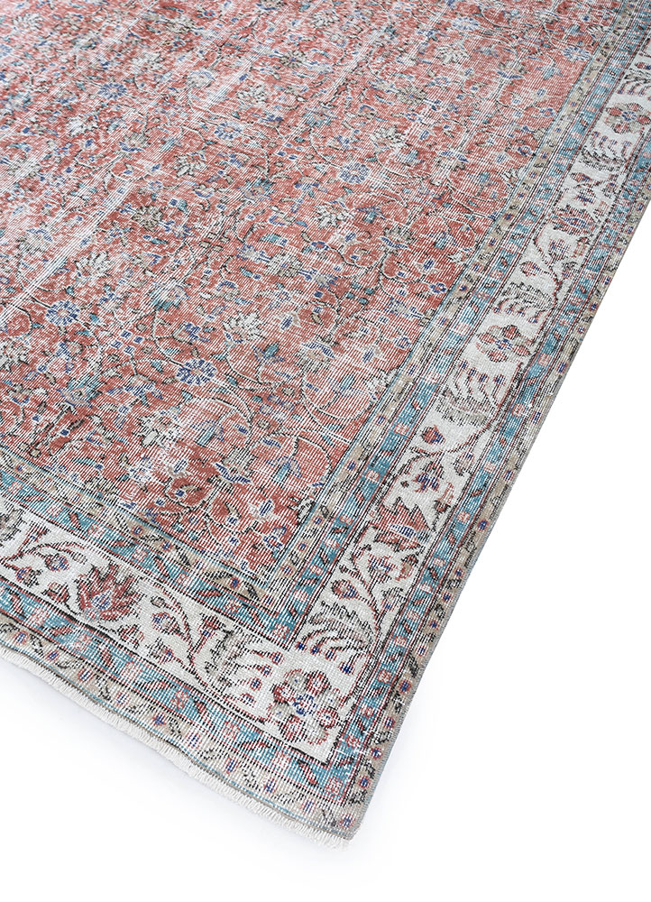 vintage red and orange wool hand knotted Rug - FloorShot