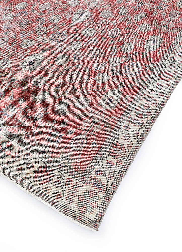 vintage red and orange wool hand knotted Rug - FloorShot