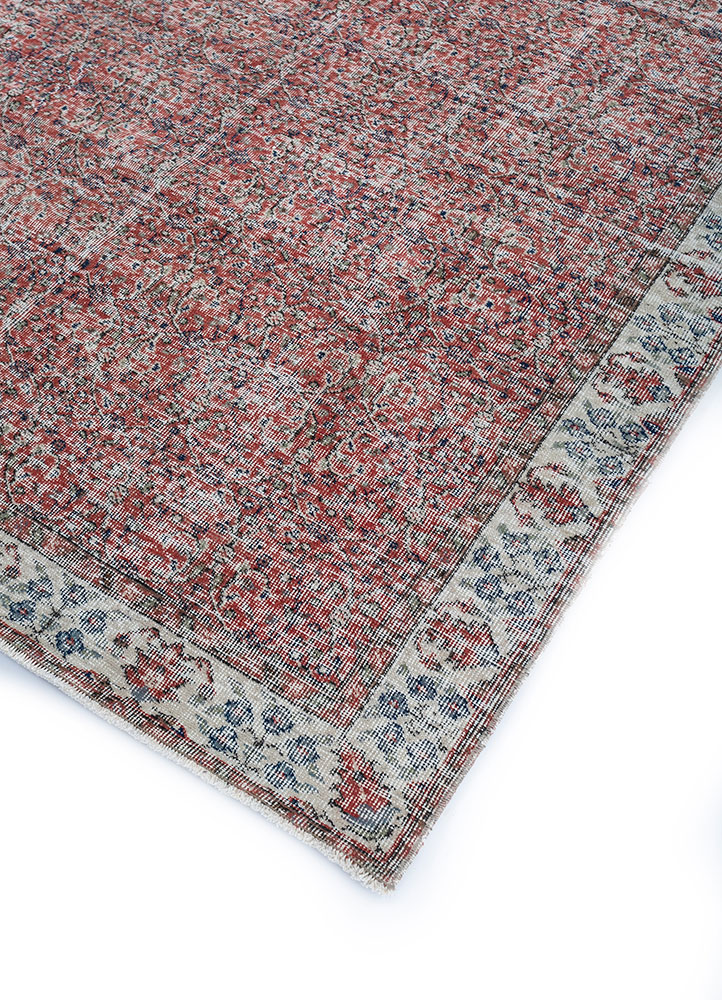 vintage red and orange wool hand knotted Rug - FloorShot