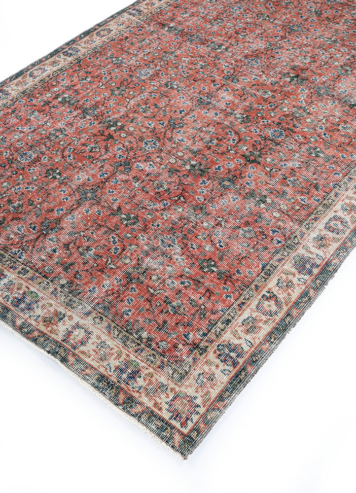 vintage red and orange wool hand knotted Rug - FloorShot