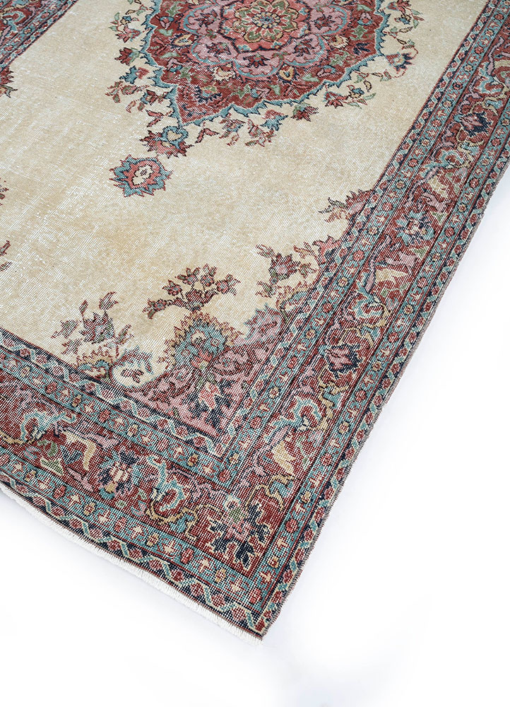 vintage red and orange wool hand knotted Rug - FloorShot