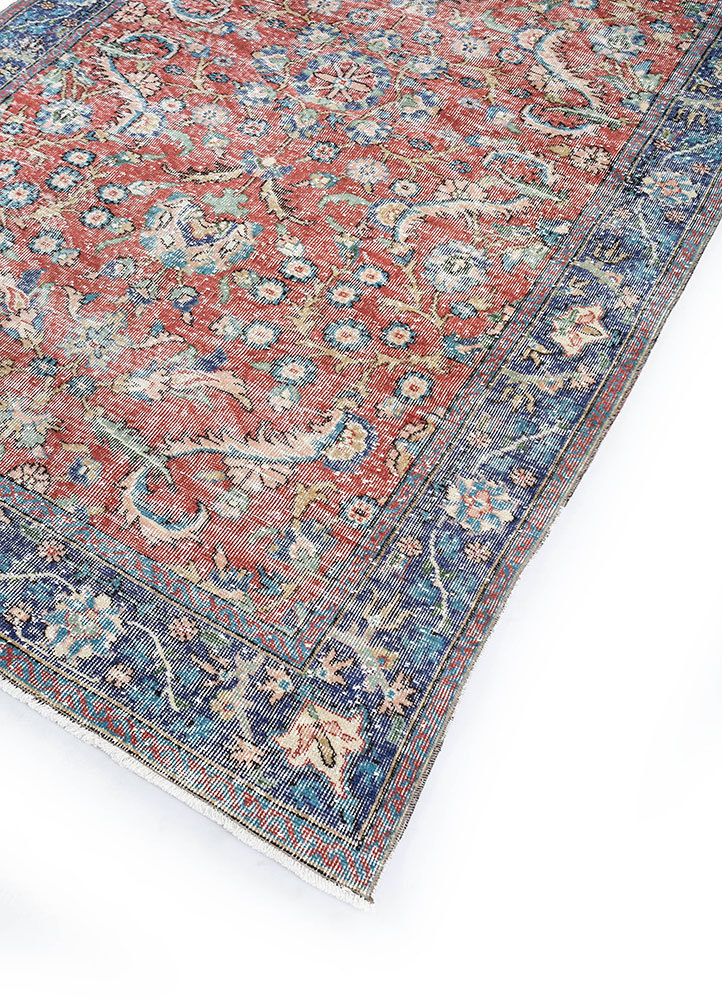 vintage red and orange wool hand knotted Rug - FloorShot