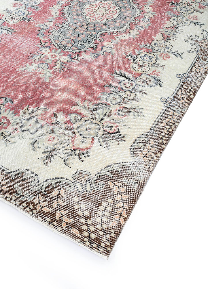 vintage red and orange wool hand knotted Rug - FloorShot