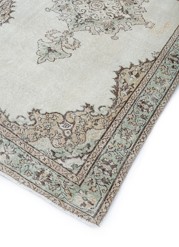 vintage beige and brown wool hand knotted Rug - FloorShot