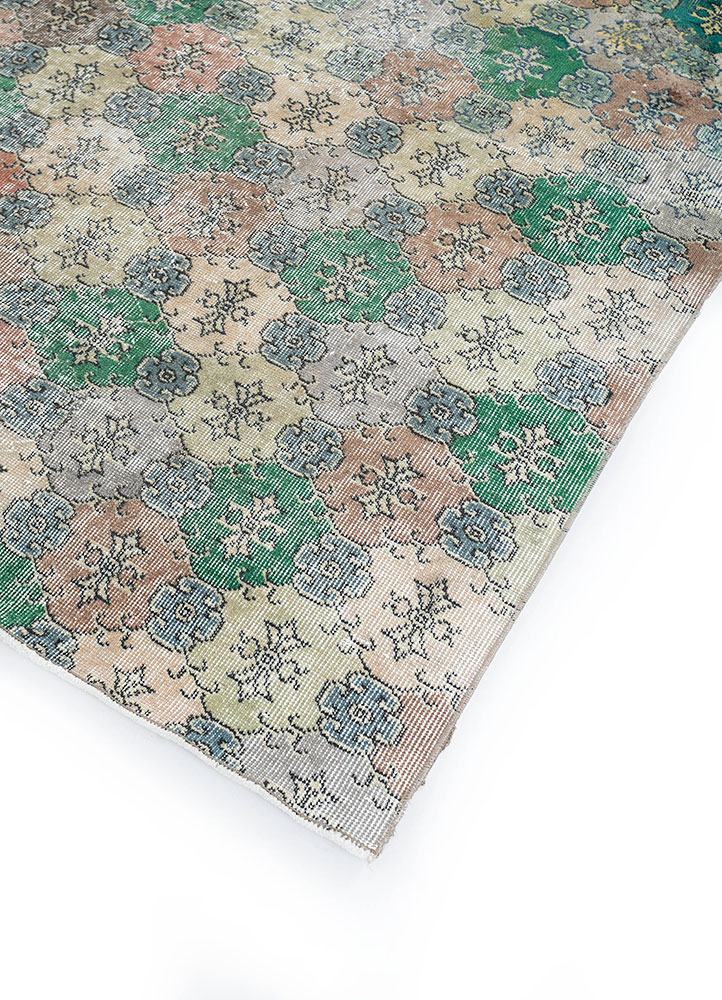 vintage green wool hand knotted Rug - FloorShot