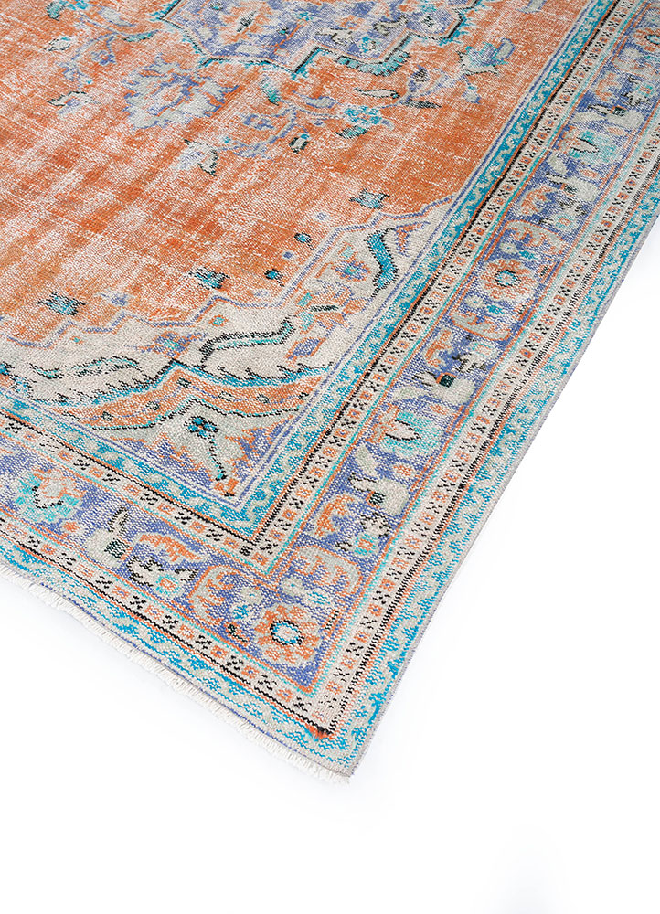 vintage red and orange wool hand knotted Rug - FloorShot