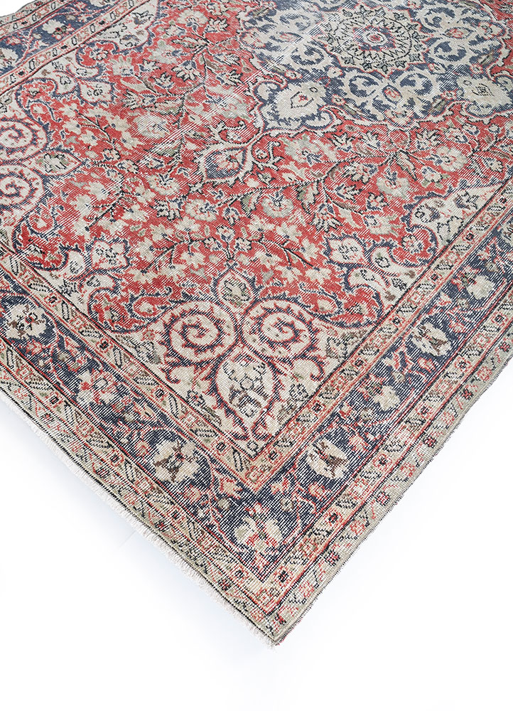 vintage red and orange wool hand knotted Rug - FloorShot